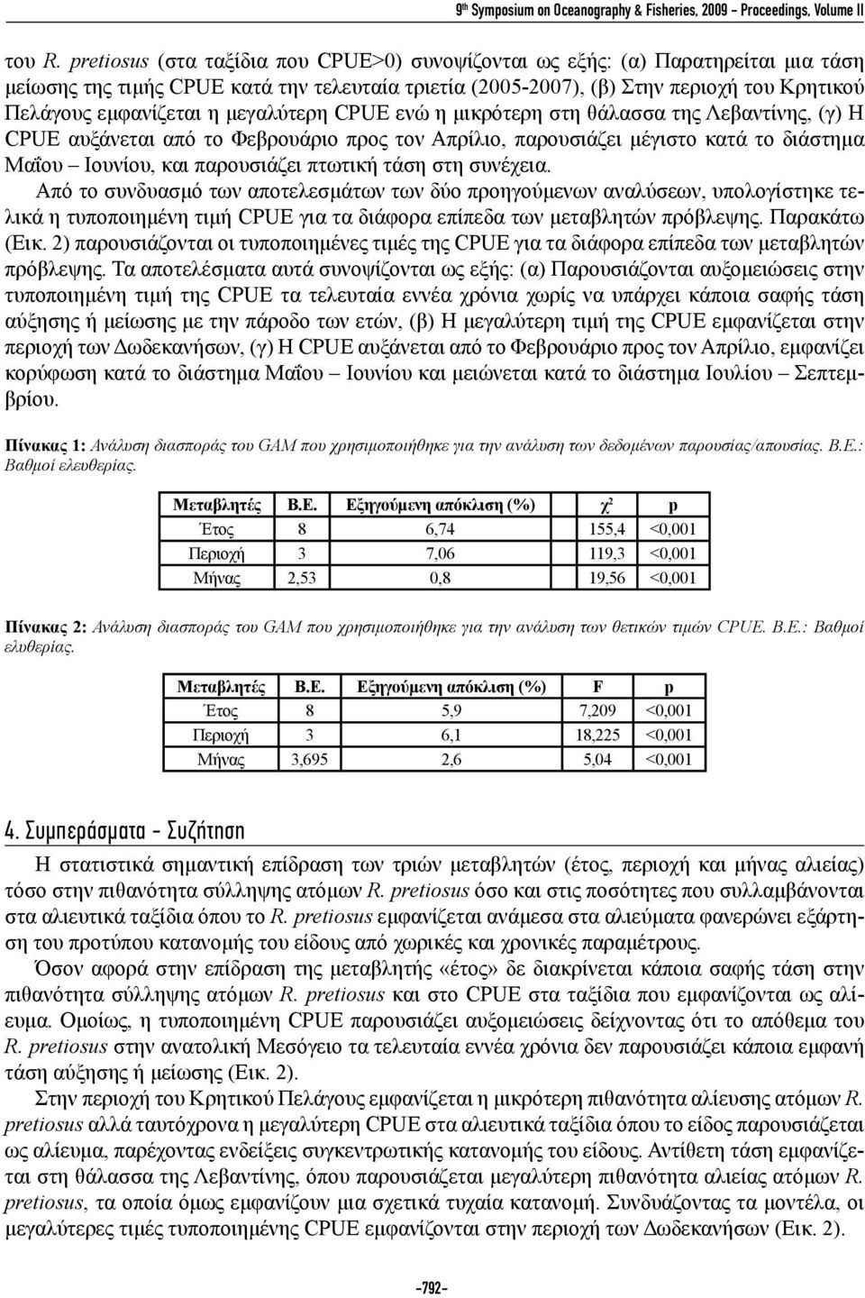 μεγαλύτερη CPUE ενώ η μικρότερη στη θάλασσα της Λεβαντίνης, (γ) Η CPUE αυξάνεται από το Φεβρουάριο προς τον Απρίλιο, παρουσιάζει μέγιστο κατά το διάστημα Μαΐου Ιουνίου, και παρουσιάζει πτωτική τάση