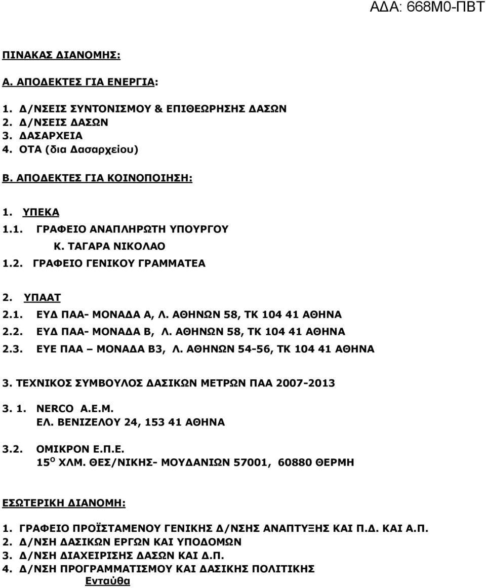 ΑΘΗΝΩΝ 54-56, ΤΚ 104 41 ΑΘΗΝΑ 3. ΤΕΧΝΙΚΟΣ ΣΥΜΒΟΥΛΟΣ ΔΑΣΙΚΩΝ ΜΕΤΡΩΝ ΠΑΑ 2007-2013 3. 1. NERCO Α.Ε.Μ. ΕΛ. ΒΕΝΙΖΕΛΟΥ 24, 153 41 ΑΘΗΝΑ 3.2. ΟΜΙΚΡOΝ Ε.Π.Ε. 15 Ο ΧΛΜ.