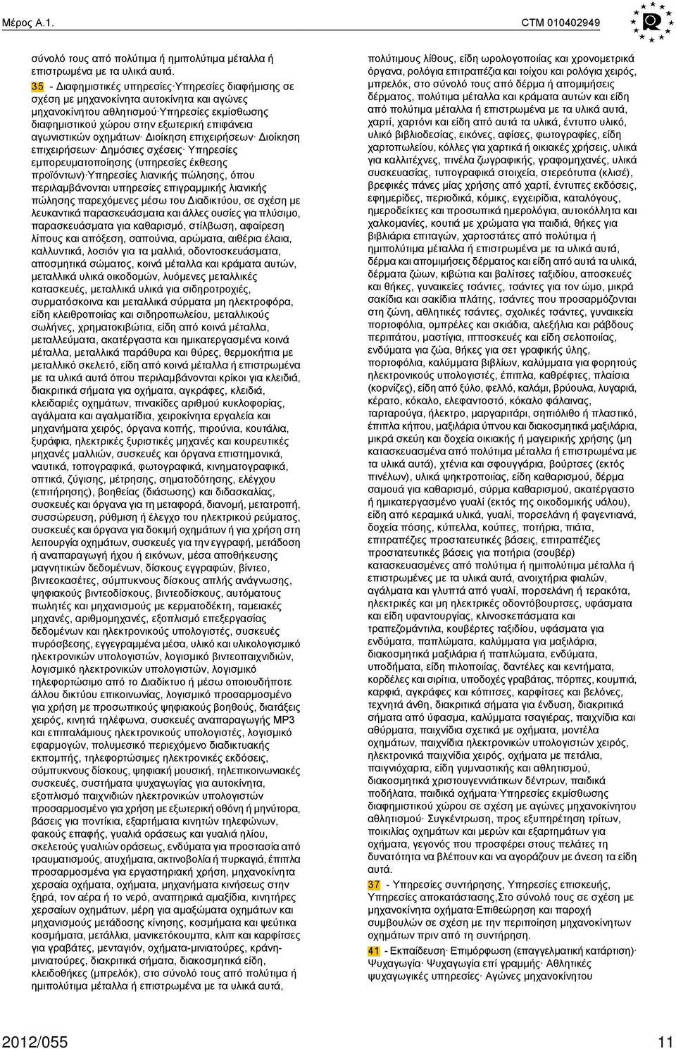 οχημάτων Διοίκηση επιχειρήσεων Διοίκηση επιχειρήσεων Δημόσιες σχέσεις Υπηρεσίες εμπορευματοποίησης (υπηρεσίες έκθεσης προϊόντων) Υπηρεσίες λιανικής πώλησης, όπου περιλαμβάνονται υπηρεσίες