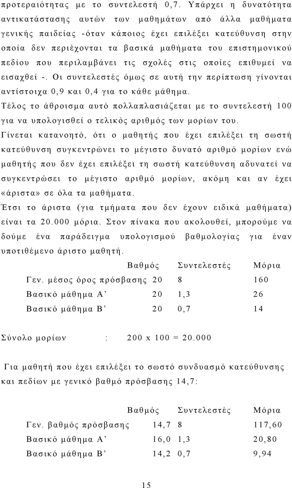 πεδίου που περιλαµβάνει τις σχολές στις οποίες επιθυµεί να εισαχθεί -. Οι συντελεστές όµως σε αυτή την περίπτωση γίνονται αντίστοιχα 0,9 και 0,4 για το κάθε µάθηµα.