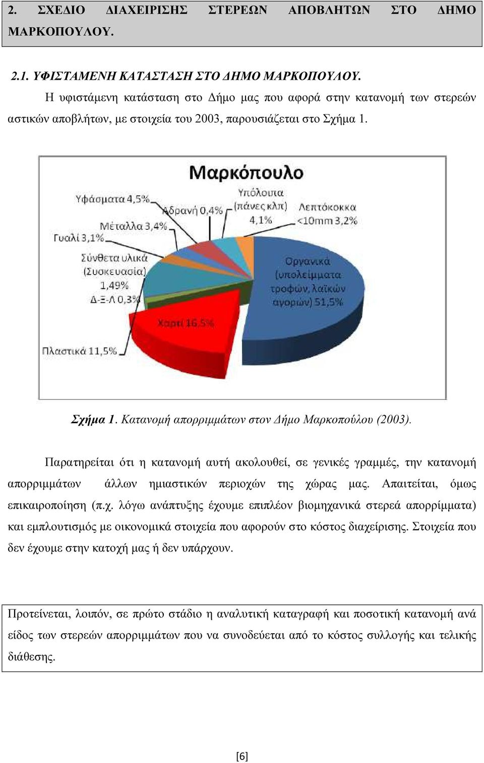 Παρατηρείται ότι η κατανομή αυτή ακολουθεί, σε γενικές γραμμές, την κατανομή απορριμμάτων άλλων ημιαστικών περιοχώ