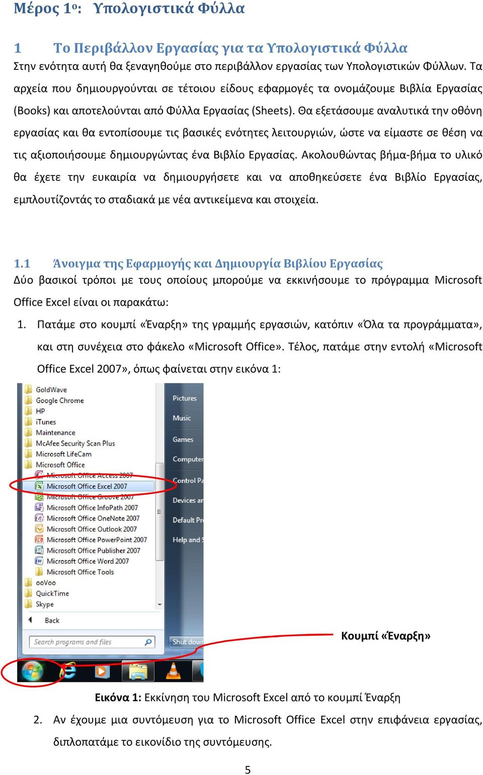 Θα εξετάσουμε αναλυτικά την οθόνη εργασίας και θα εντοπίσουμε τις βασικές ενότητες λειτουργιών, ώστε να είμαστε σε θέση να τις αξιοποιήσουμε δημιουργώντας ένα Βιβλίο Εργασίας.