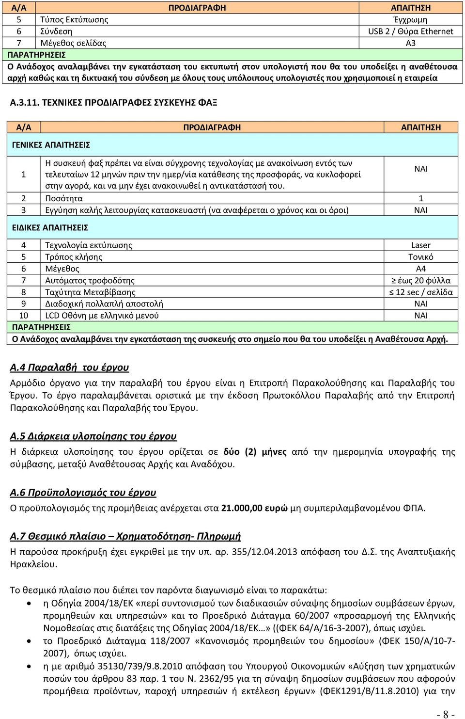 .. ΤΕΧΝΙΚΕΣ ΠΡΟΔΙΑΓΡΑΦΕΣ ΣΥΣΚΕΥΗΣ ΦΑΞ Α/Α ΠΡΟΔΙΑΓΡΑΦΗ ΑΠΑΙΤΗΣΗ Η συσκευή φαξ πρέπει να είναι σύγχρονης τεχνολογίας με ανακοίνωση εντός των τελευταίων 2 μηνών πριν την ημερ/νία κατάθεσης της