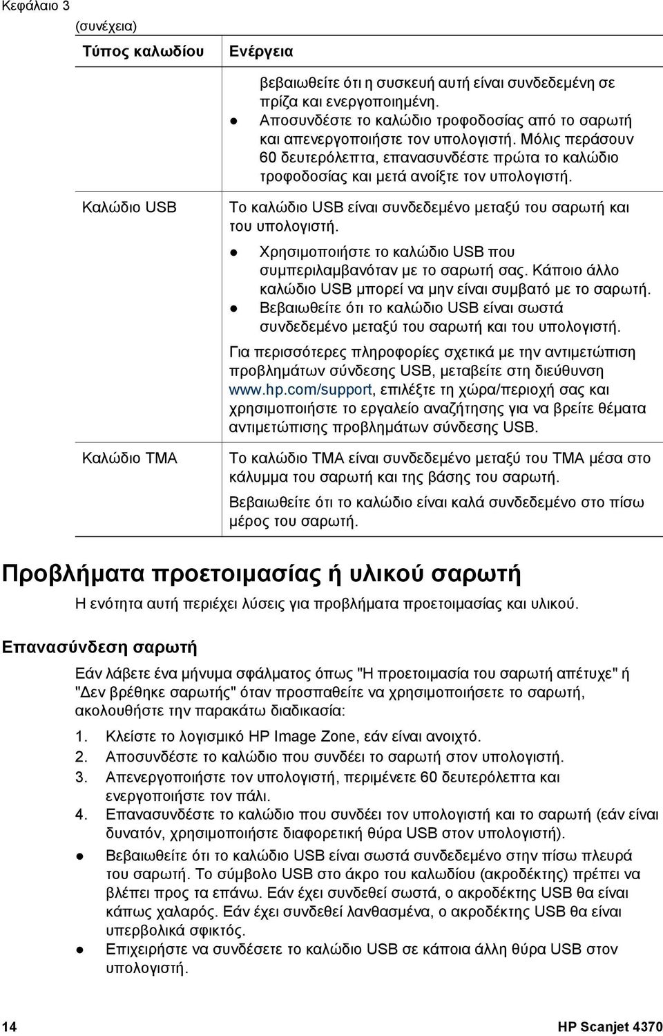 Καλώδιο USB Καλώδιο TMA Το καλώδιο USB είναι συνδεδεµένο µεταξύ του σαρωτή και του υπολογιστή. Χρησιµοποιήστε το καλώδιο USB που συµπεριλαµβανόταν µε το σαρωτή σας.