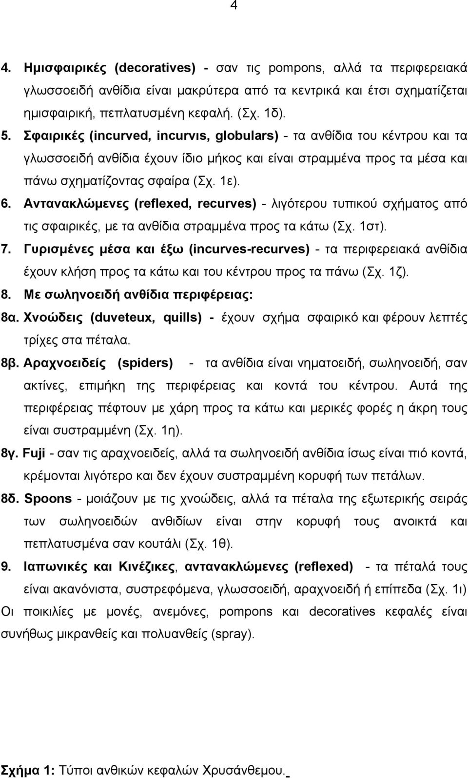 Αντανακλώμενες (reflexed, recurves) - λιγότερου τυπικού σχήματος από τις σφαιρικές, με τα ανθίδια στραμμένα προς τα κάτω (Σχ. 1στ). 7.