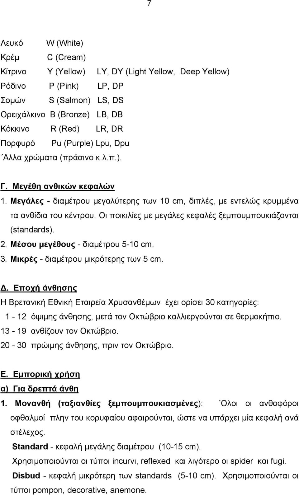 Οι ποικιλίες με μεγάλες κεφαλές ξεμπουμπουκιάζονται (standards). 2. Μέσου μεγέθους - διαμέτρου 5-10 cm. 3. Μικρές - διαμέτρου μικρότερης των 5 cm.