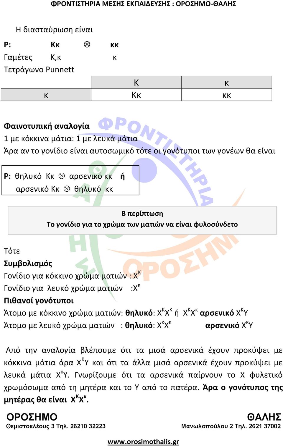 Πικανοί γονότυποι Άτομο με κόκκινο χρϊμα ματιϊν: κθλυκό: Χ Κ Χ Κ ι Χ Κ Χ κ αρςενικό Χ Κ Τ Άτομο με λευκό χρϊμα ματιϊν : κθλυκό: Χ κ Χ κ αρςενικό Χ κ Τ Από τθν αναλογία βλζπουμε ότι τα μιςά αρςενικά