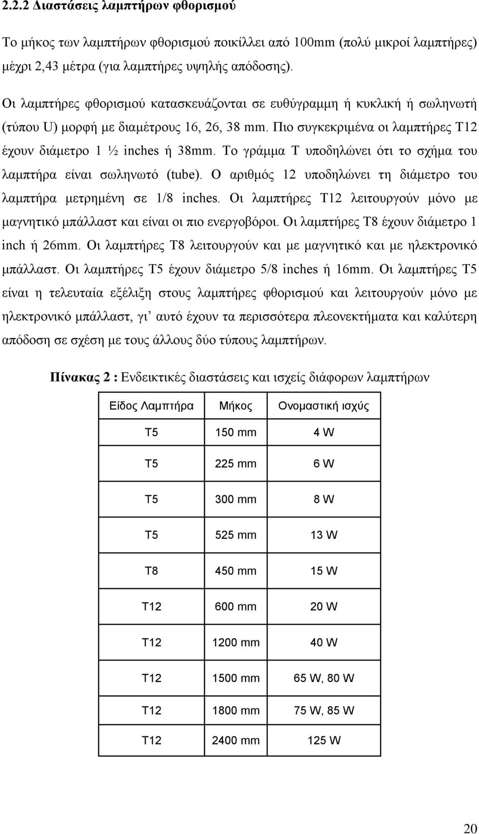 To γράμμα Τ υποδηλώνει ότι το σχήμα του λαμπτήρα είναι σωληνωτό (tube). Ο αριθμός 12 υποδηλώνει τη διάμετρο του λαμπτήρα μετρημένη σε 1/8 inches.