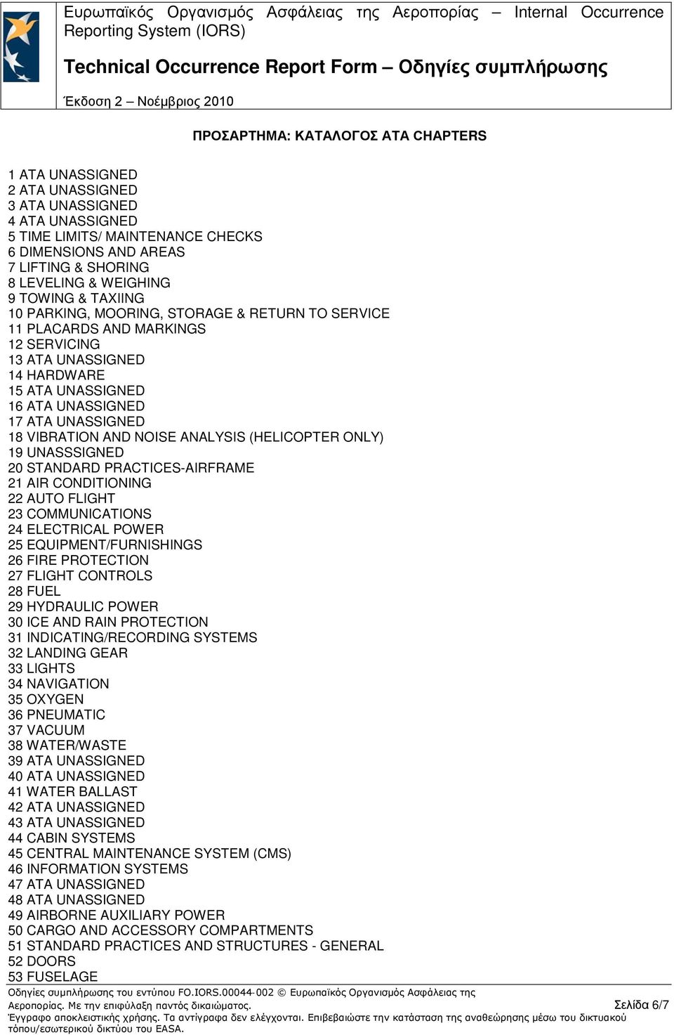 18 VIBRATION AND NOISE ANALYSIS (HELICOPTER ONLY) 19 UNASSSIGNED 20 STANDARD PRACTICES-AIRFRAME 21 AIR CONDITIONING 22 AUTO FLIGHT 23 COMMUNICATIONS 24 ELECTRICAL POWER 25 EQUIPMENT/FURNISHINGS 26