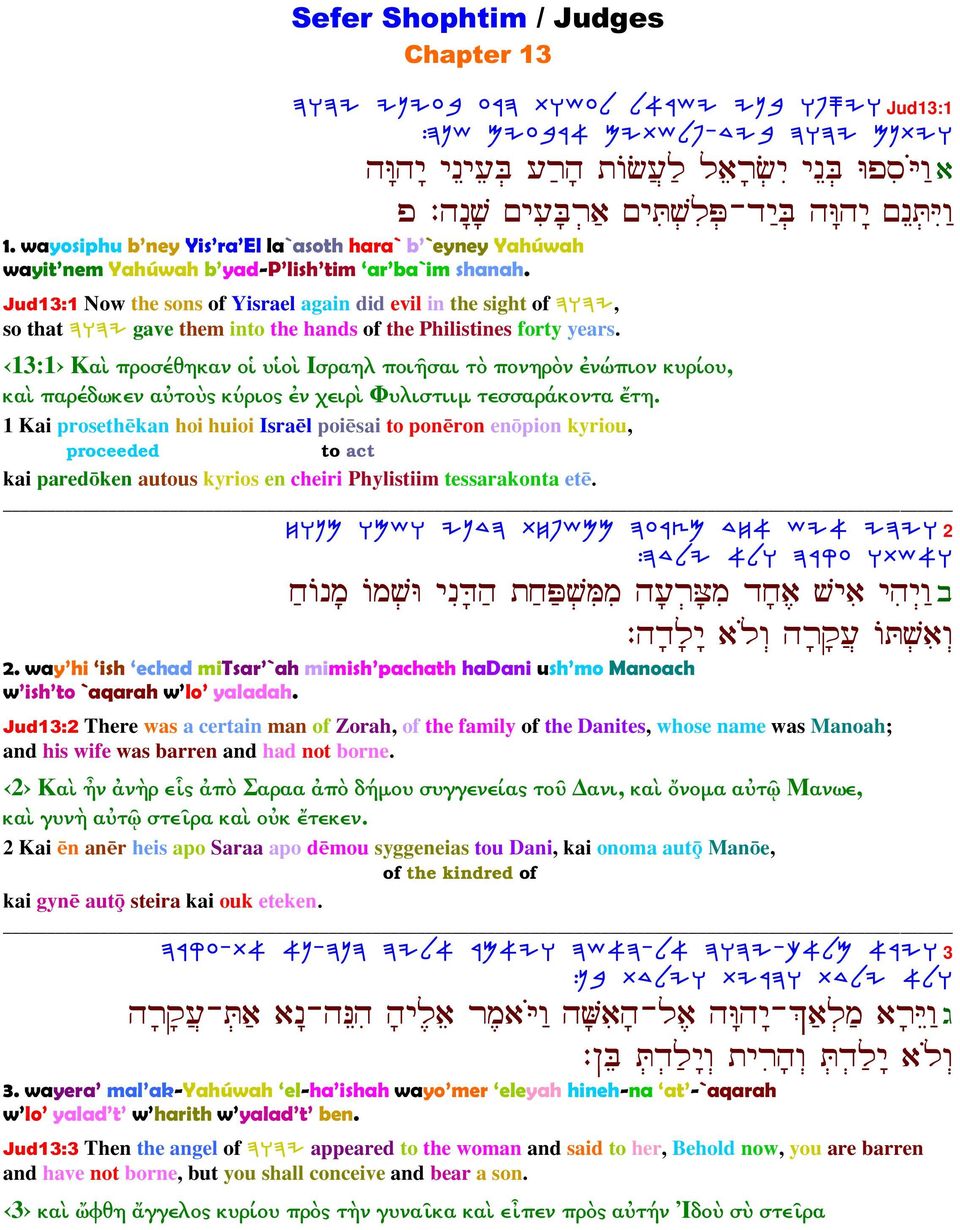 Jud13:1 Now the sons of Yisrael again did evil in the sight of DEDI, so that DEDI gave them into the hands of the Philistines forty years.