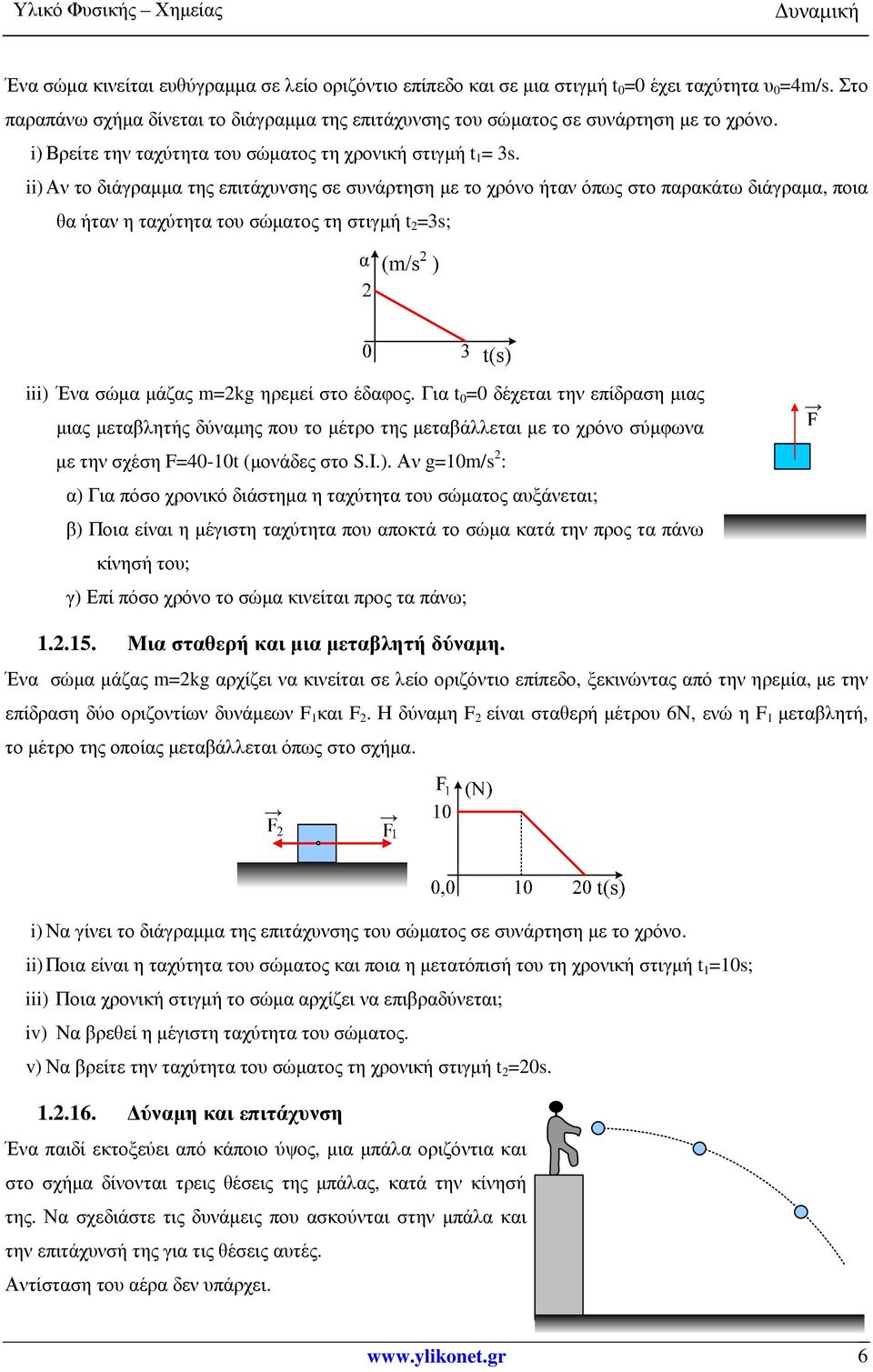 ii) Αν το διάγραµµα της επιτάχυνσης σε συνάρτηση µε το χρόνο ήταν όπως στο παρακάτω διάγραµα, ποια θα ήταν η ταχύτητα του σώµατος τη στιγµή t 2 =3s; iii) Ένα σώµα µάζας m=2kg ηρεµεί στο έδαφος.