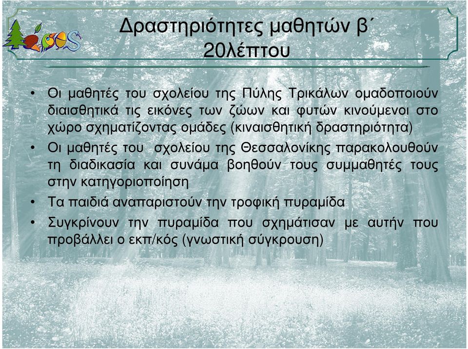 Θεσσαλονίκης παρακολουθούν τη διαδικασία και συνάµα βοηθούν τους συµµαθητές τους στην κατηγοριοποίηση Τα παιδιά