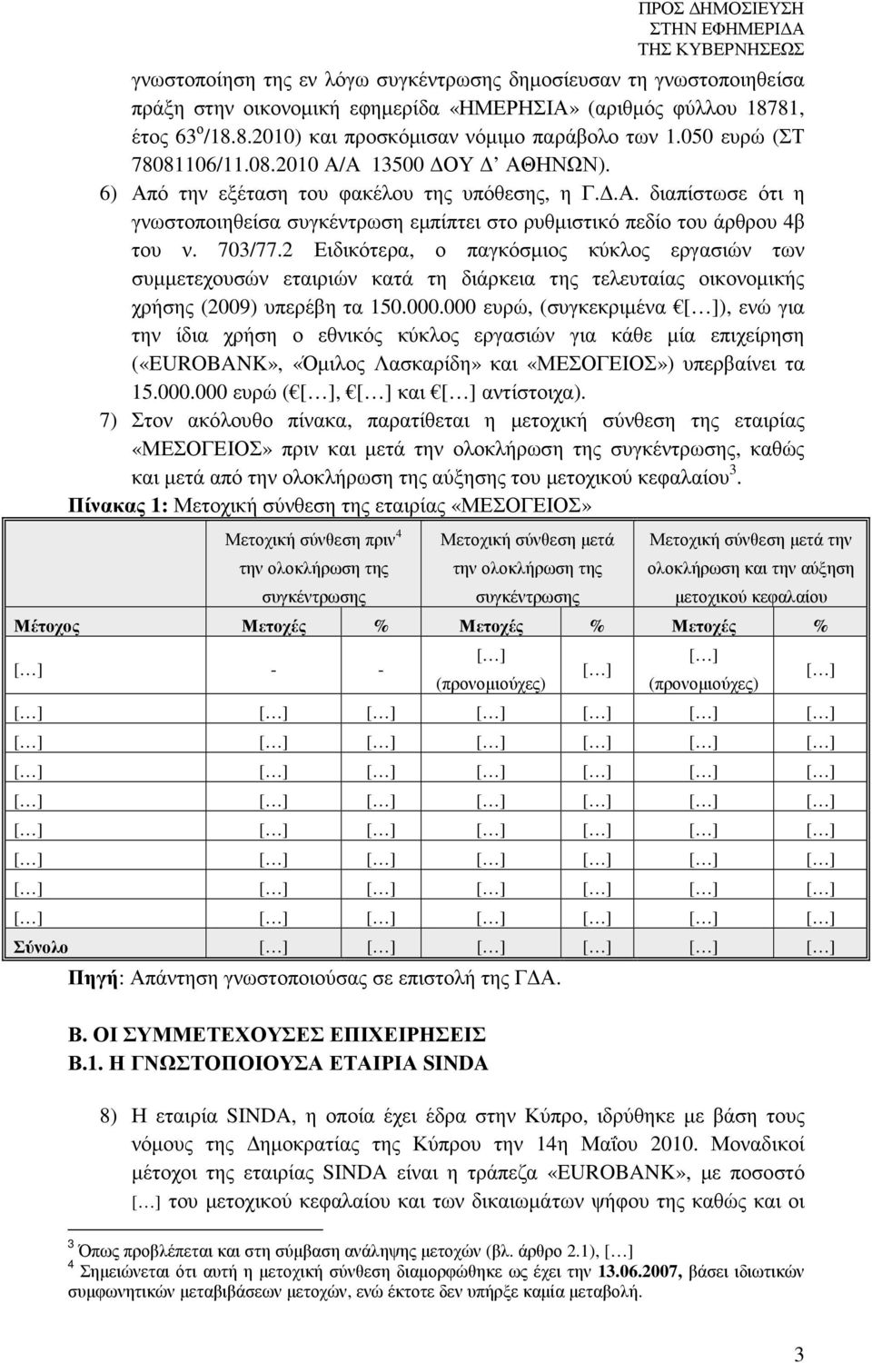 703/77.2 Ειδικότερα, ο παγκόσµιος κύκλος εργασιών των συµµετεχουσών εταιριών κατά τη διάρκεια της τελευταίας οικονοµικής χρήσης (2009) υπερέβη τα 150.000.