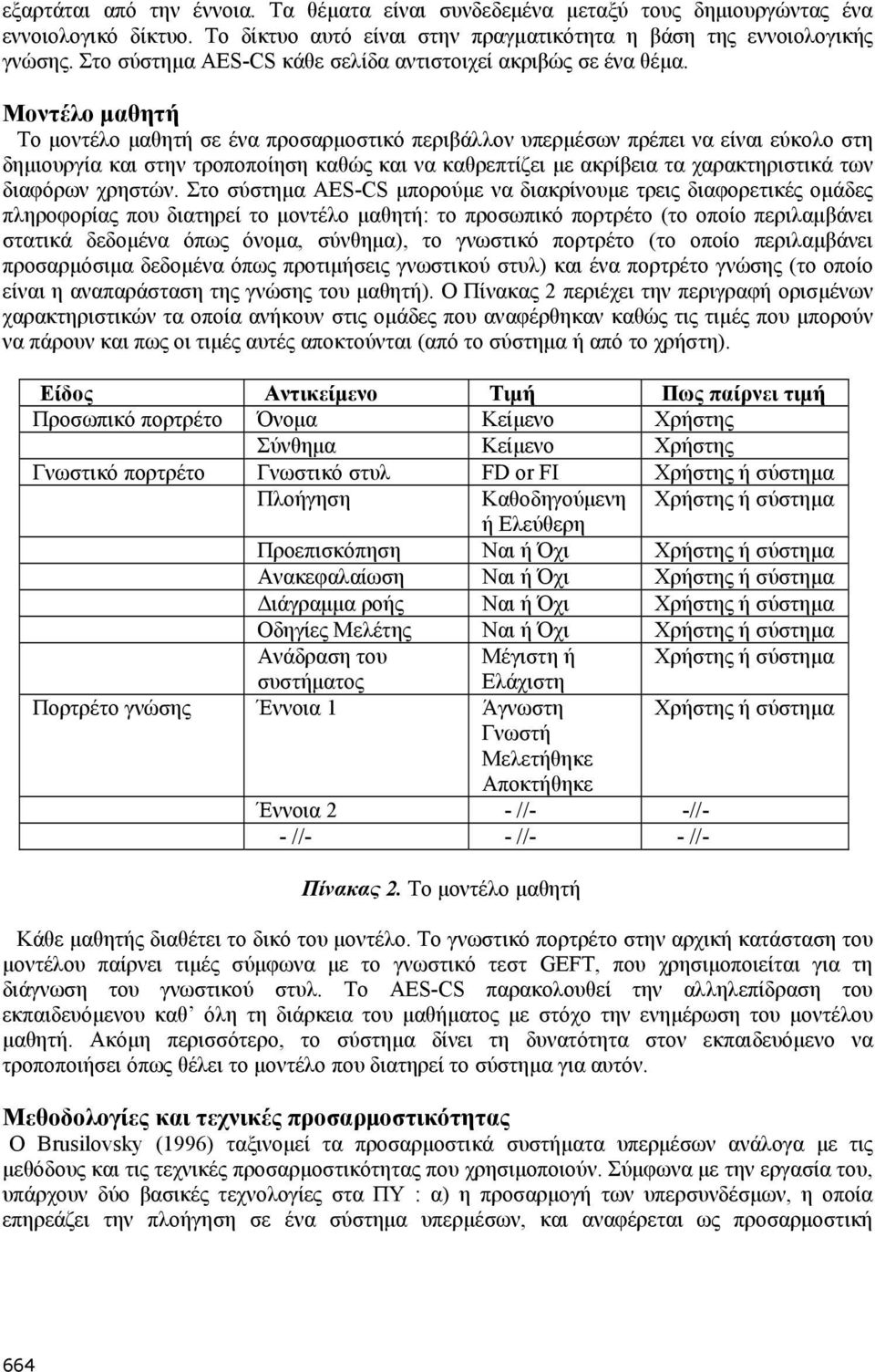 Μοντέλο μαθητή Το μοντέλο μαθητή σε ένα προσαρμοστικό περιβάλλον υπερμέσων πρέπει να είναι εύκολο στη δημιουργία και στην τροποποίηση καθώς και να καθρεπτίζει με ακρίβεια τα χαρακτηριστικά των