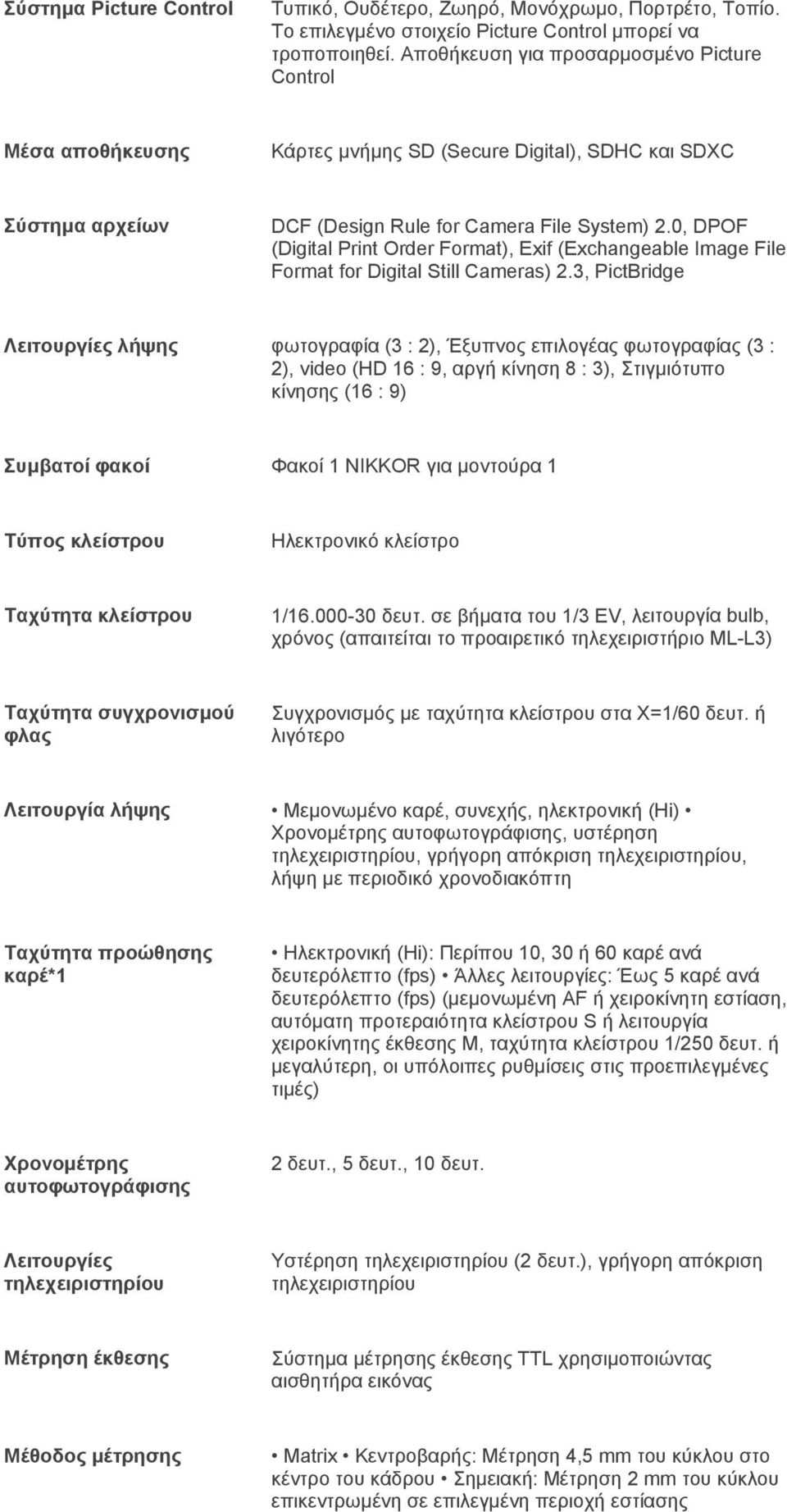 0, DPOF (Digital Print Order Format), Exif (Exchangeable Image File Format for Digital Still Cameras) 2.