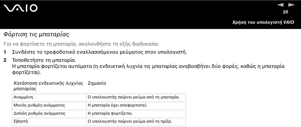 Η µπαταρία φορτίζεται αυτόµατα (η ενδεικτική λυχνία τις µπαταρίας αναβοσβήνει δύο φορές, καθώς η µπαταρία φορτίζεται).