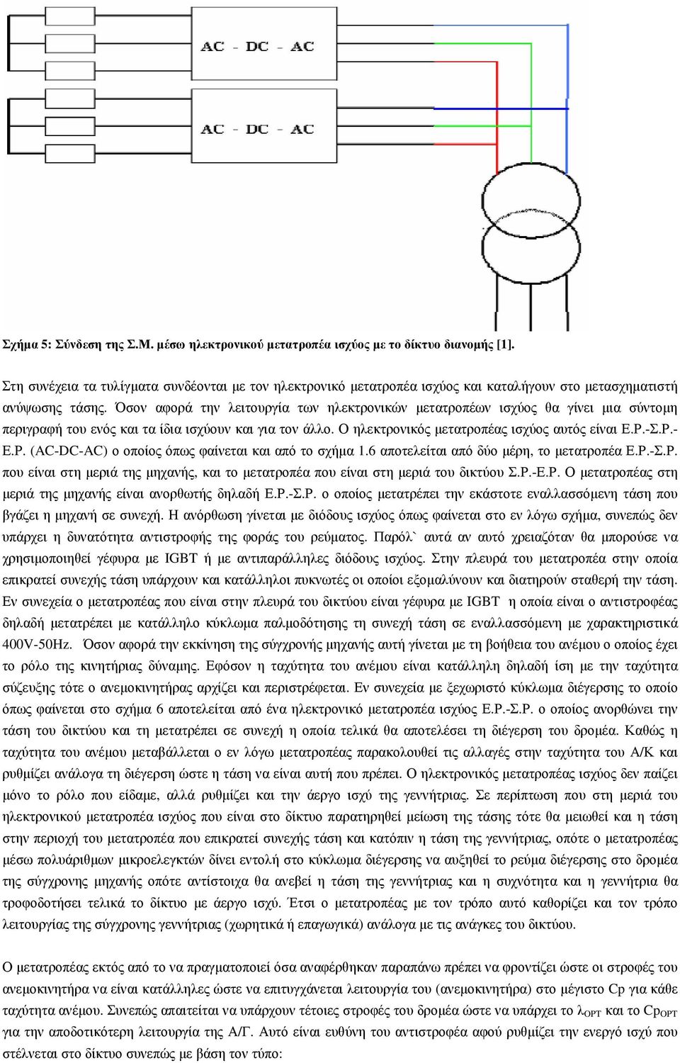 Όσον αφορά την λειτουργία των ηλεκτρονικών µετατροπέων ισχύος θα γίνει µια σύντοµη περιγραφή του ενός και τα ίδια ισχύουν και για τον άλλο. Ο ηλεκτρονικός µετατροπέας ισχύος αυτός είναι Ε.Ρ.-Σ.Ρ.- Ε.