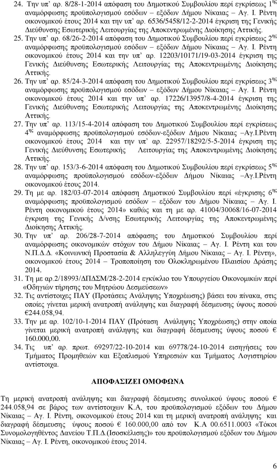 8/2-2- απόφαση του Δημοτικού Συμβουλίου περί εγκρίσεως 2 ης αναμόρφωσης προϋπολογισμού εσόδων εξόδων Δήμου Νίκαιας Αγ. Ι. Ρέντη οικονομικού έτους και την υπ αρ.