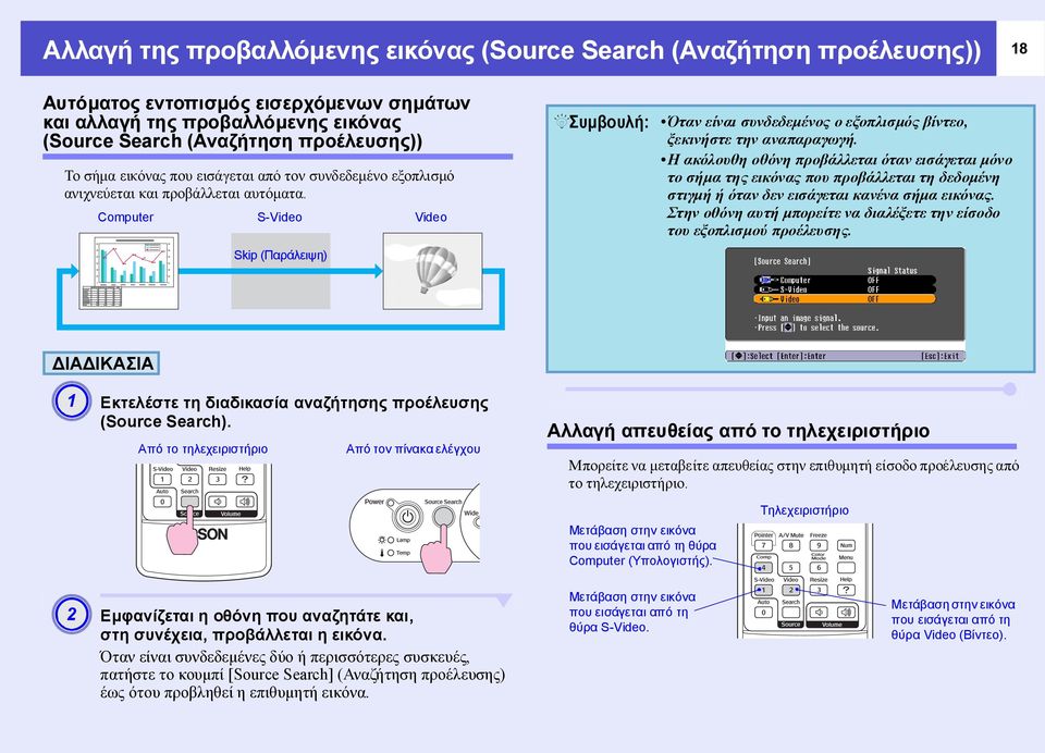 Computer S-Video Video Skip (Παράλειψη) QΣυµβουλή: Όταν είναι συνδεδεµένος ο εξοπλισµός βίντεο, ξεκινήστε την αναπαραγωγή.