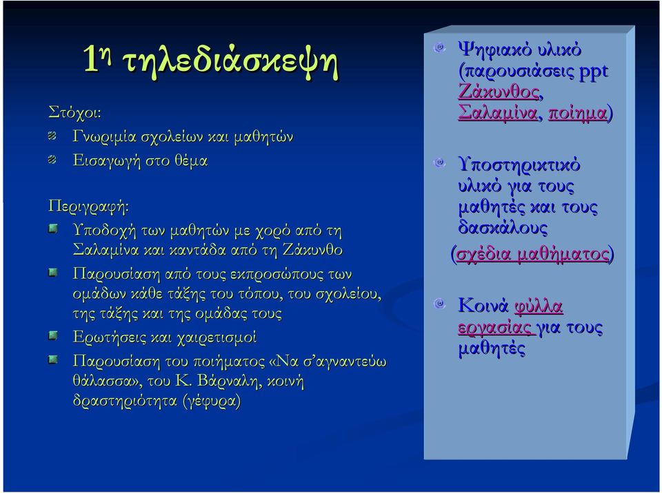 χαιρετισµοί Παρουσίαση του ποιήµατος «Να σ αγναντεύω θάλασσα», του Κ.