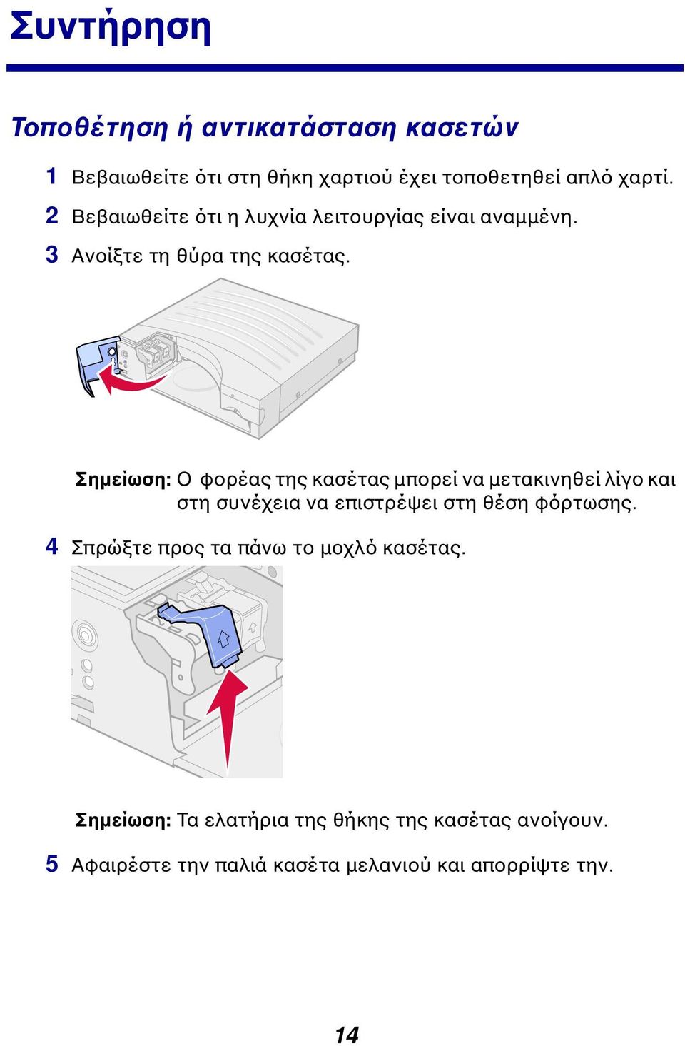 Σηµείωση: Ο φορέας της κασέτας µπορεί να µετακινηθεί λίγο και στη συνέχεια να επιστρέψει στη θέση φόρτωσης.