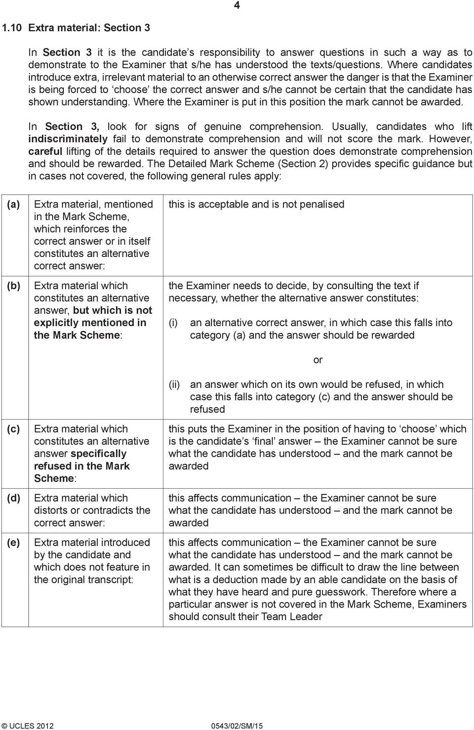 candidate has shown understanding. Where the Examiner is put in this position the mark cannot be awarded. In Section 3, look for signs of genuine comprehension.