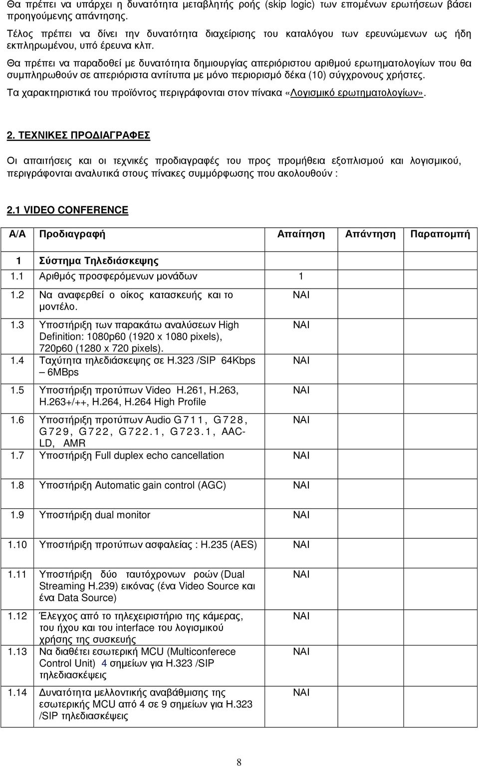 Θα πρέπει να παραδοθεί µε δυνατότητα δηµιουργίας απεριόριστου αριθµού ερωτηµατολογίων που θα συµπληρωθούν σε απεριόριστα αντίτυπα µε µόνο περιορισµό δέκα (10) σύγχρονους χρήστες.