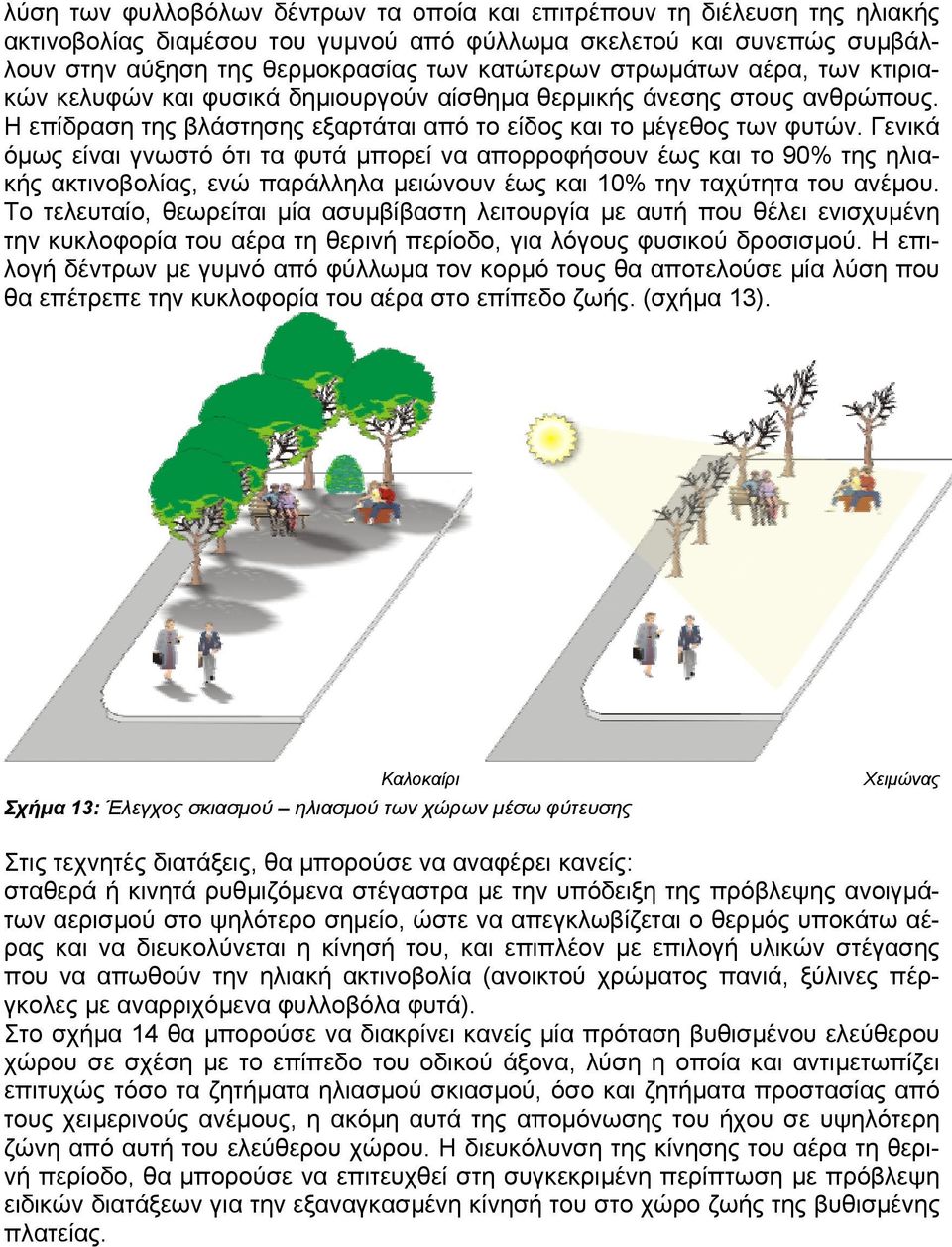 Γενικά όµως είναι γνωστό ότι τα φυτά µπορεί να απορροφήσουν έως και το 90% της ηλιακής ακτινοβολίας, ενώ παράλληλα µειώνουν έως και 10% την ταχύτητα του ανέµου.