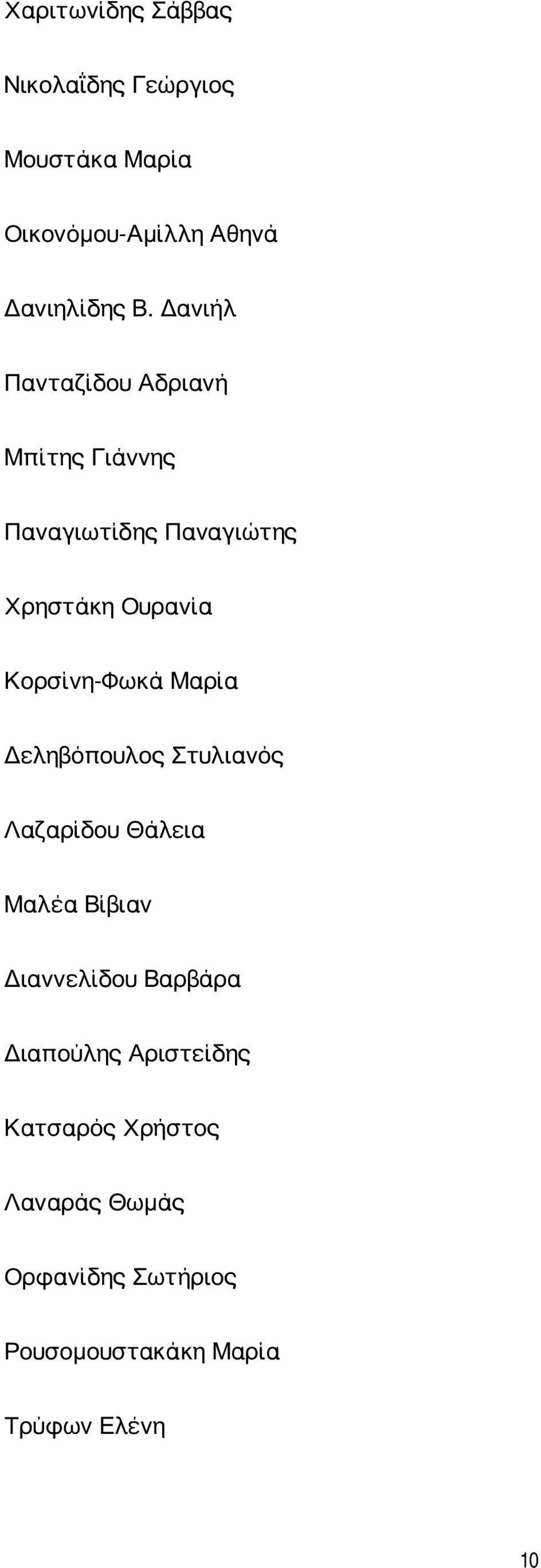 Κορσίνη-Φωκά Μαρία Δεληβόπουλος Στυλιανός Λαζαρίδου Θάλεια Μαλέα Βίβιαν Διαννελίδου Βαρβάρα
