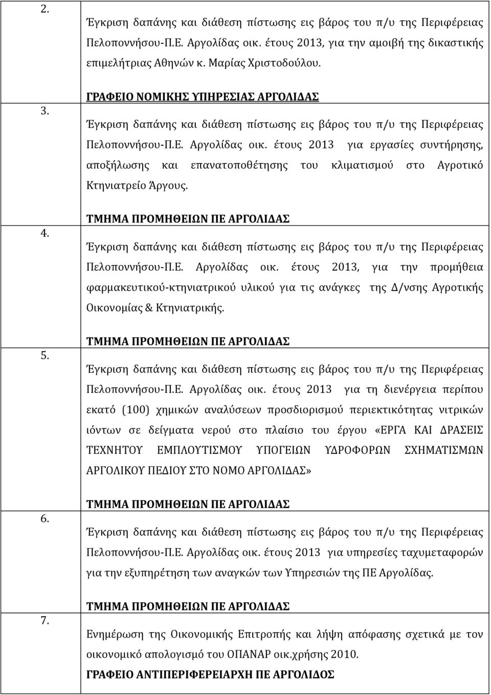 ΤΜΗΜΑ ΠΡΟΜΗΘΕΙΩΝ ΠΕ ΑΡΓΟΛΙΔΑΣ Πελοποννήσου-Π.Ε. Αργολίδας οικ.