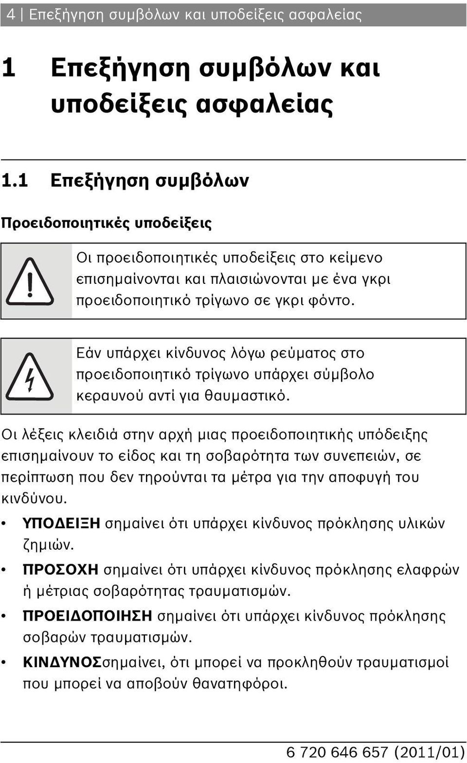 Εάν υπάρχει κίνδυνος λόγω ρεύματος στο προειδοποιητικό τρίγωνο υπάρχει σύμβολο κεραυνού αντί για θαυμαστικό.