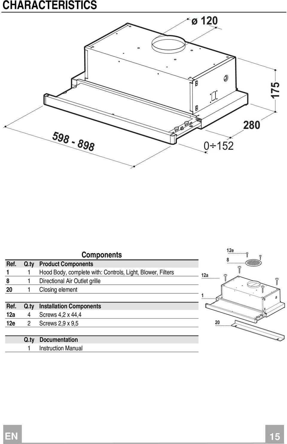 1 Directional Air Outlet grille 20 1 Closing element Ref. Q.