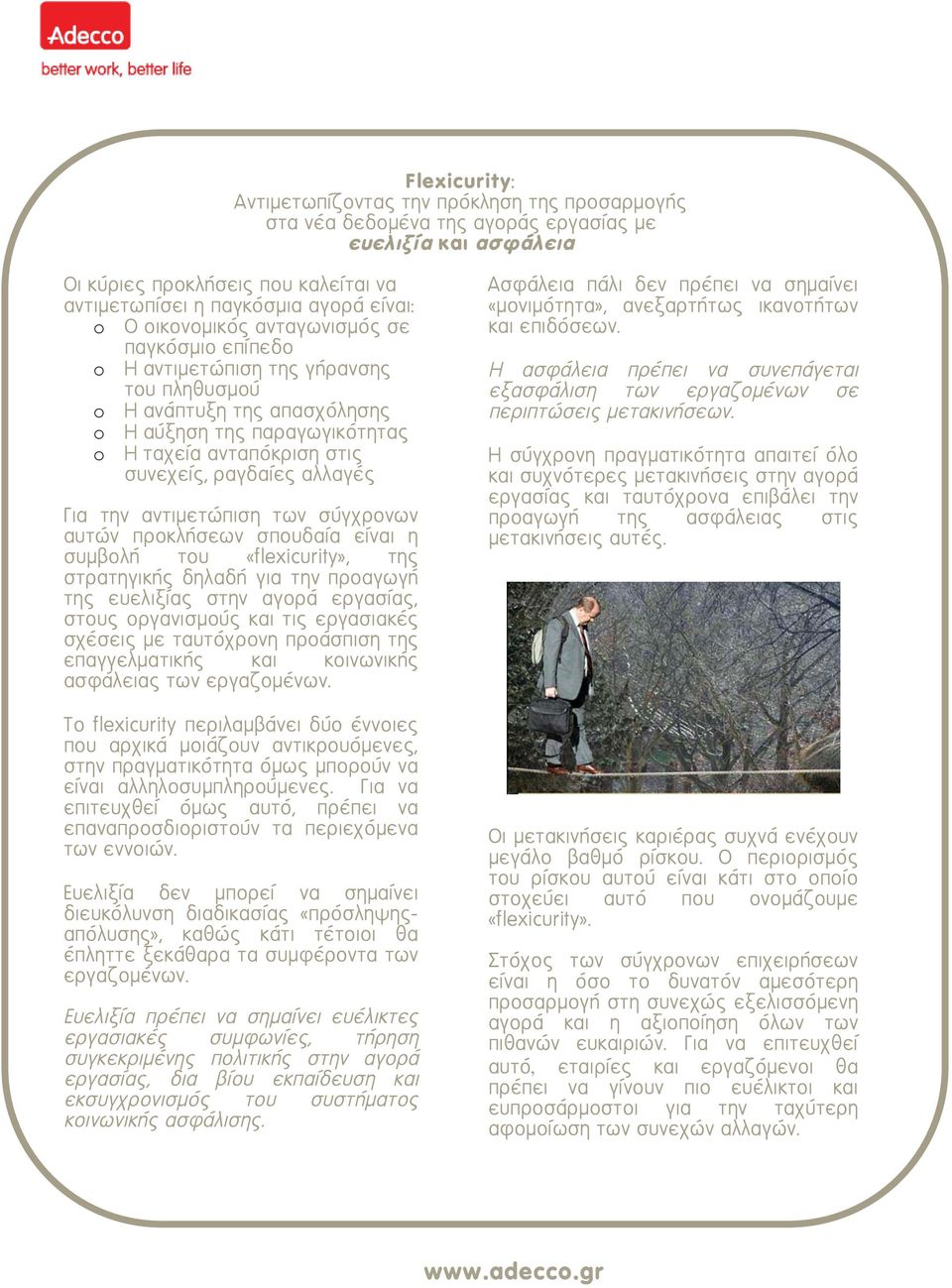 αλλαγές Για την αντιμετώπιση των σύγχρονων αυτών προκλήσεων σπουδαία είναι η συμβολή του «flexicurity», της στρατηγικής δηλαδή για την προαγωγή της ευελιξίας στην αγορά εργασίας, στους οργανισμούς