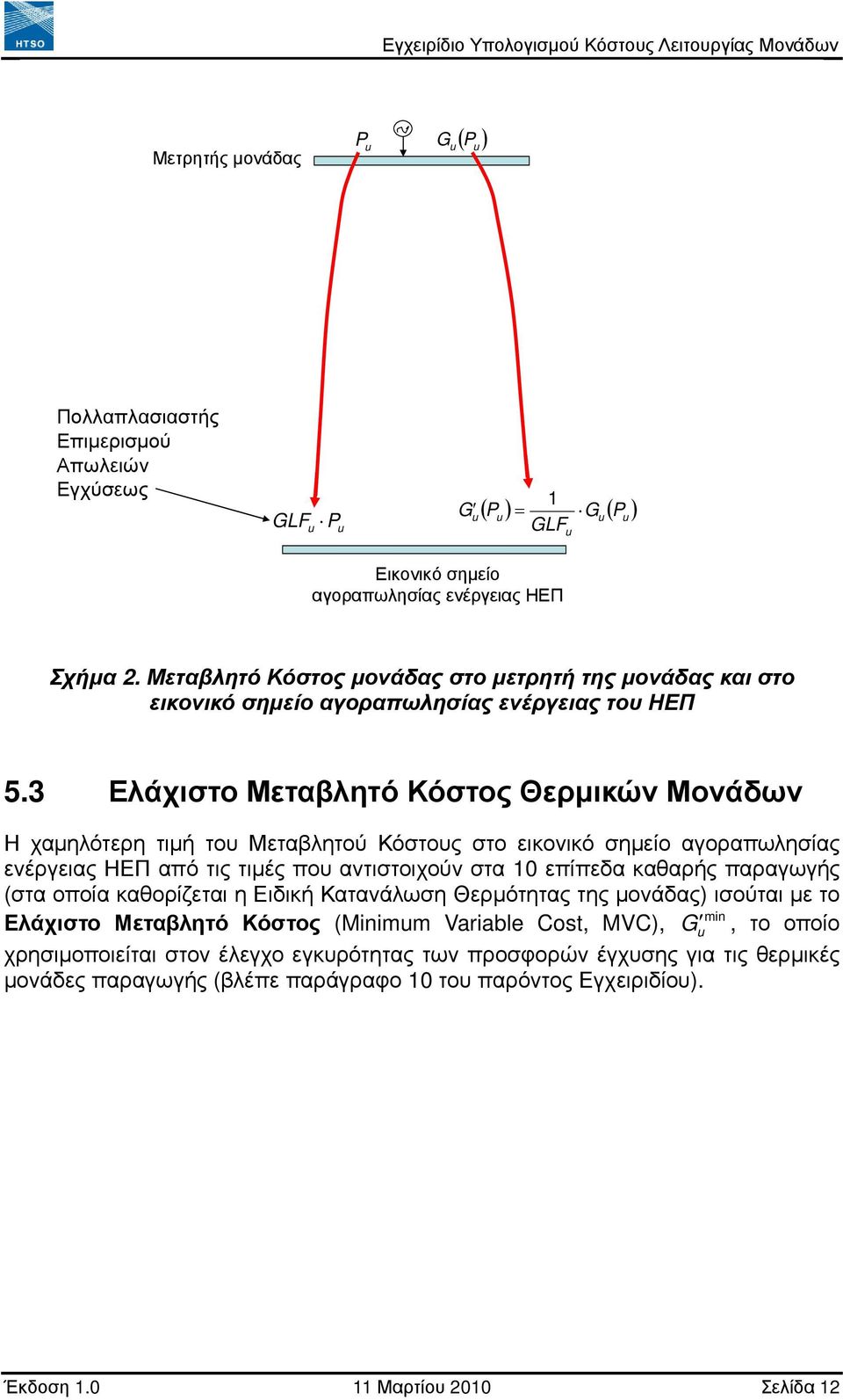 3 Ελάχιστο Μεταβλητό Κόστος Θερµικών Μονάδων Η χαµηλότερη τιµή του Μεταβλητού Κόστους στο εικονικό σηµείο αγοραπωλησίας ενέργειας ΗΕΠ από τις τιµές που αντιστοιχούν στα 10 επίπεδα καθαρής παραγωγής