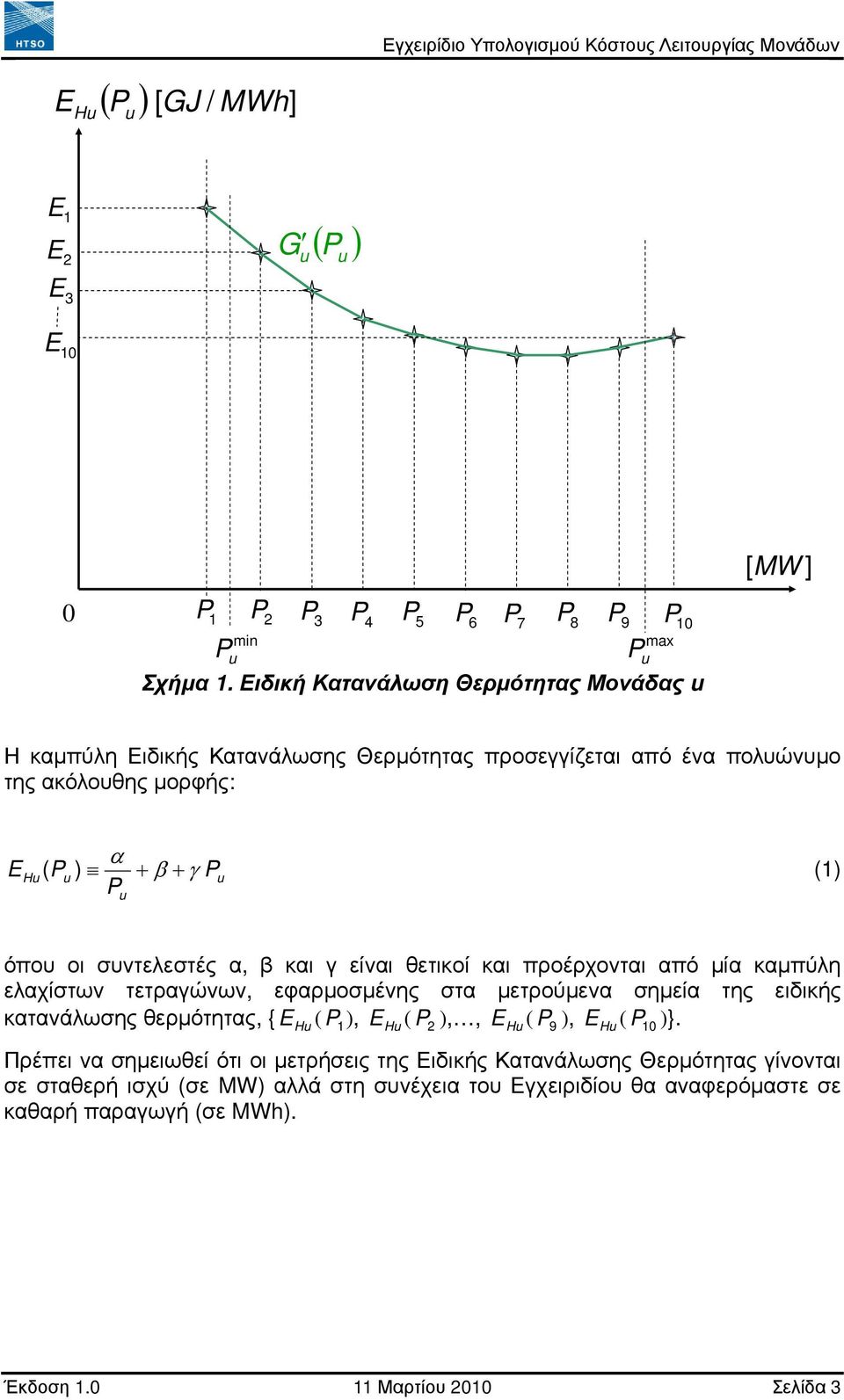 συντελεστές α, β και γ είναι θετικοί και προέρχονται από µία καµπύλη ελαχίστων τετραγώνων, εφαρµοσµένης στα µετρούµενα σηµεία της ειδικής κατανάλωσης θερµότητας, { E H ( P 1), E