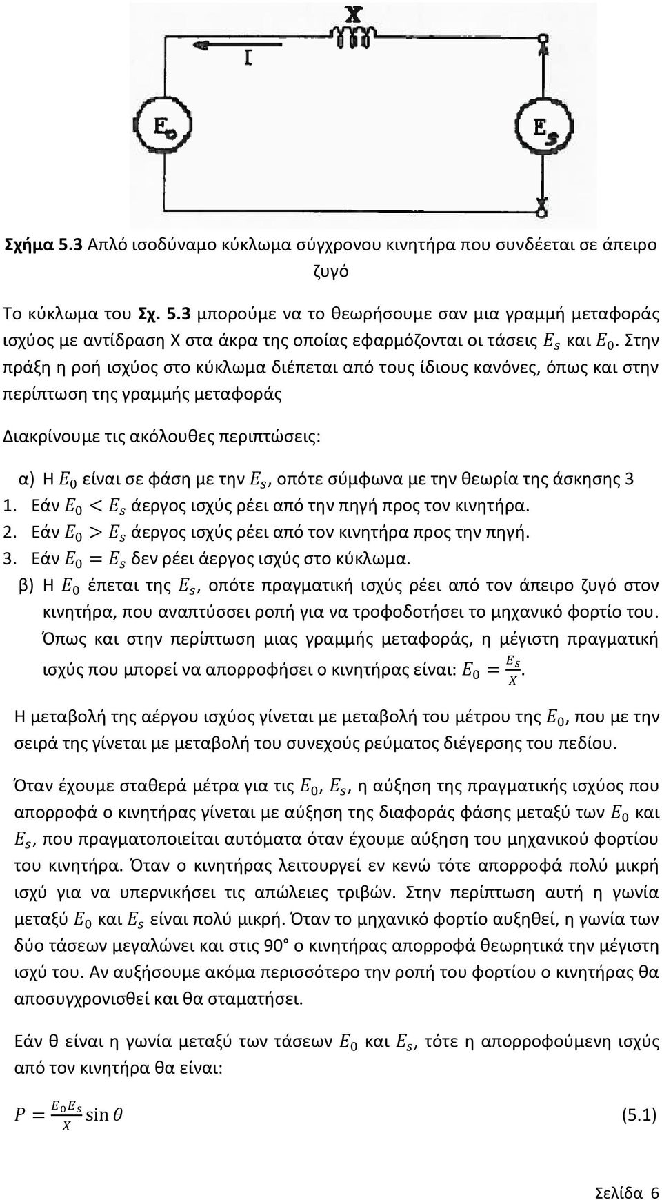 σύμφωνα με την θεωρία της άσκησης 3 1. Εάν Ε 0 < Ε s άεργος ισχύς ρέει από την πηγή προς τον κινητήρα. 2. Εάν Ε 0 > Ε s άεργος ισχύς ρέει από τον κινητήρα προς την πηγή. 3. Εάν Ε 0 = Ε s δεν ρέει άεργος ισχύς στο κύκλωμα.