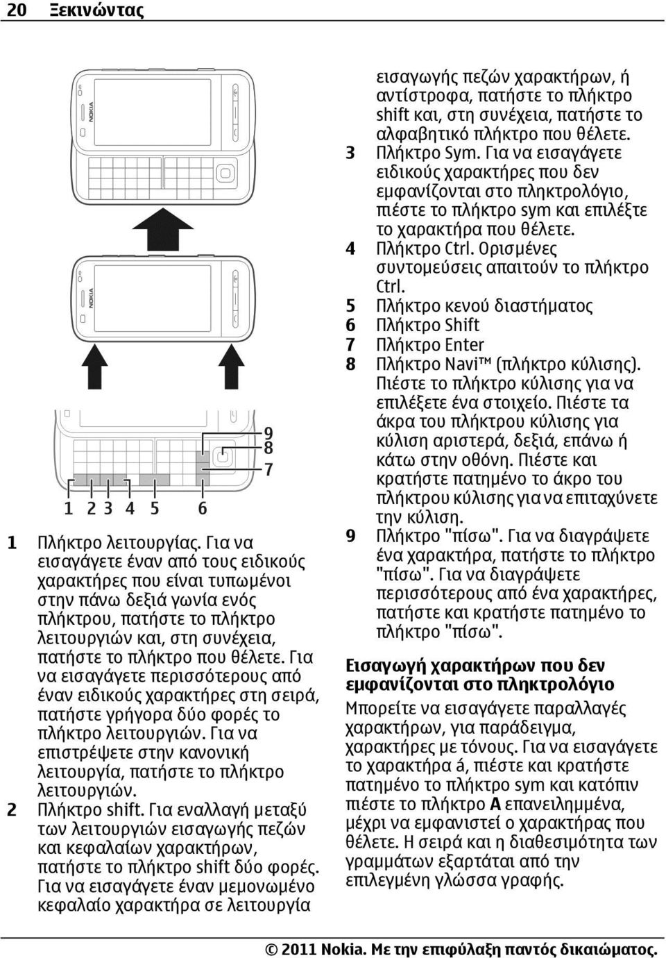 Για να εισαγάγετε περισσότερους από έναν ειδικούς χαρακτήρες στη σειρά, πατήστε γρήγορα δύο φορές το πλήκτρο λειτουργιών. Για να επιστρέψετε στην κανονική λειτουργία, πατήστε το πλήκτρο λειτουργιών.