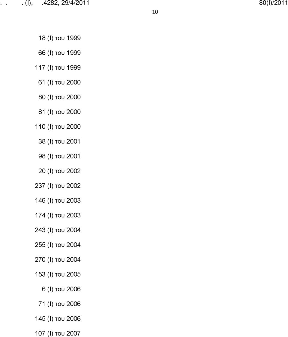 του 2002 146 (Ι) του 2003 174 (Ι) του 2003 243 (Ι) του 2004 255 (Ι) του 2004 270 (Ι)