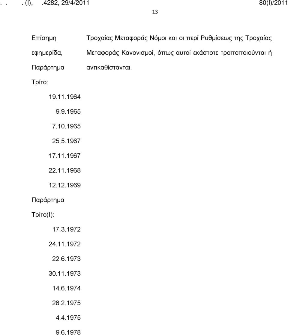 Τρίτο: 19.11.1964 9.9.1965 7.10.1965 25.5.1967 17.11.1967 22.11.1968 12.