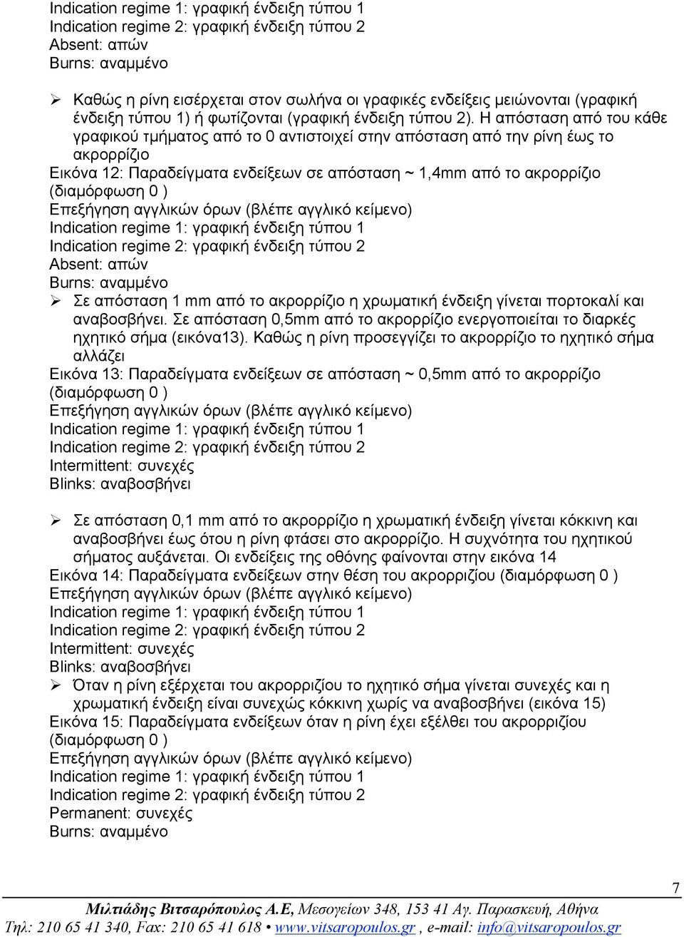 Η απόσταση από του κάθε γραφικού τµήµατος από το 0 αντιστοιχεί στην απόσταση από την ρίνη έως το ακρορρίζιο Εικόνα 12: Παραδείγµατα ενδείξεων σε απόσταση ~ 1,4mm από το ακρορρίζιο (διαµόρφωση 0 )