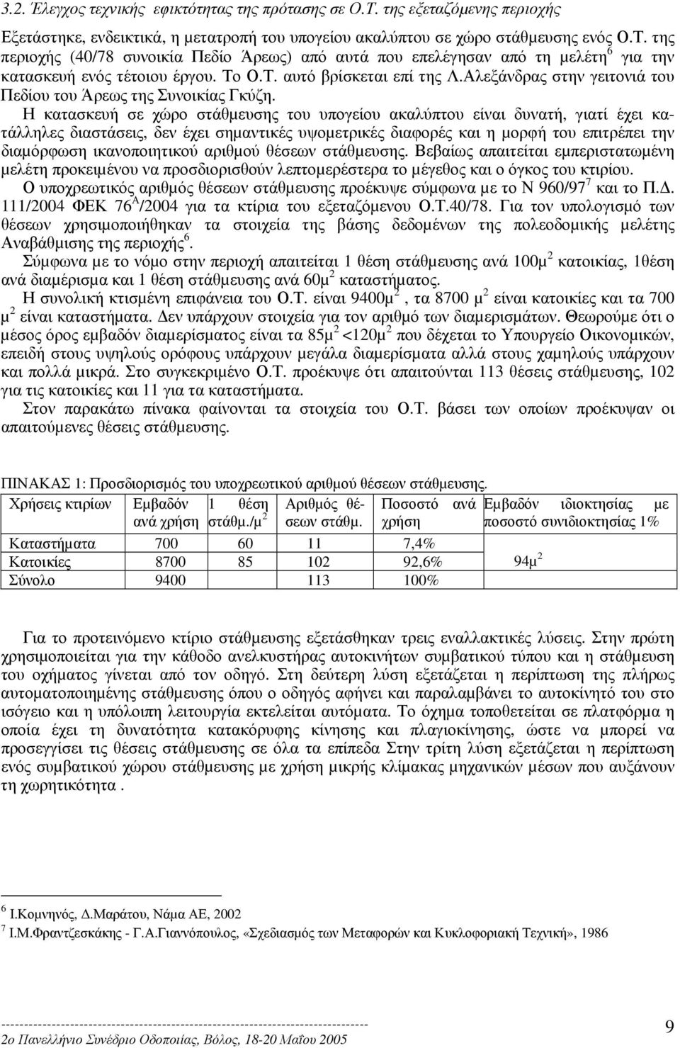 Η κατασκευή σε χώρο στάθµευσης του υπογείου ακαλύπτου είναι δυνατή, γιατί έχει κατάλληλες διαστάσεις, δεν έχει σηµαντικές υψοµετρικές διαφορές και η µορφή του επιτρέπει την διαµόρφωση ικανοποιητικού