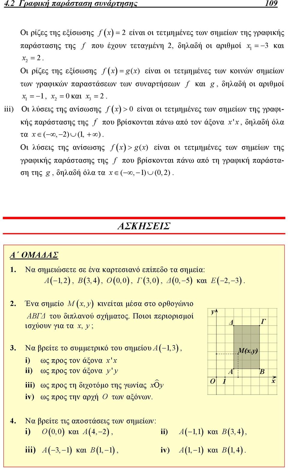iii) Οι λύσεις της ανίσωσης x 0 είναι οι τετμημένες των σημείων της γραφικής παράστασης της που βρίσκονται πάνω από τον άξονα τα x (, ) (,.