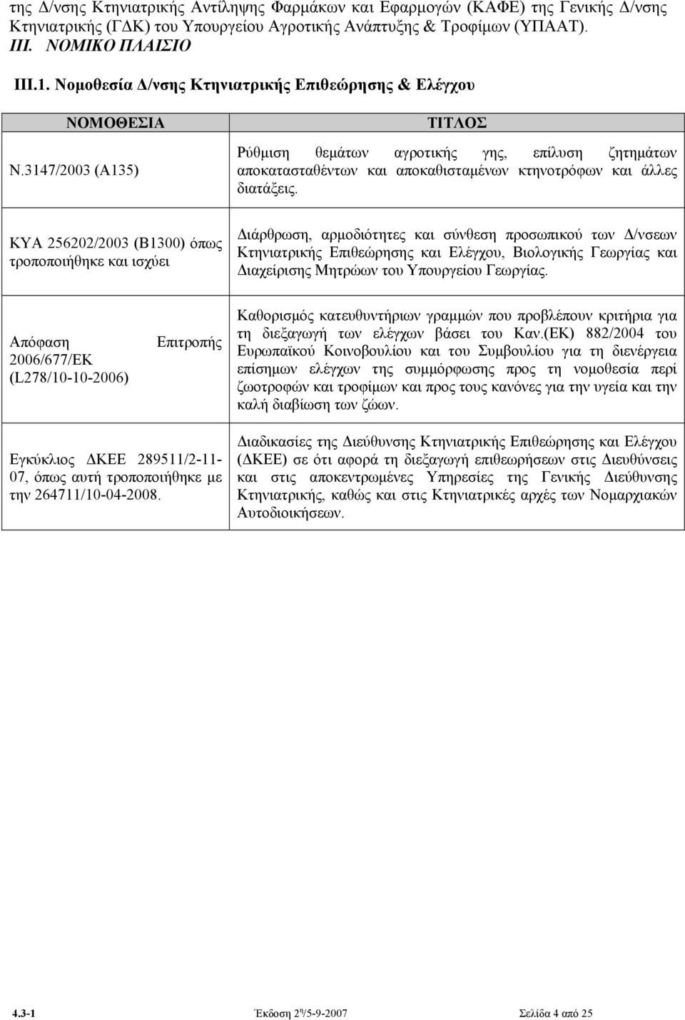 3147/2003 (Α135) ΤΙΤΛΟΣ Ρύθμιση θεμάτων αγροτικής γης, επίλυση ζητημάτων αποκατασταθέντων και αποκαθισταμένων κτηνοτρόφων και άλλες διατάξεις.
