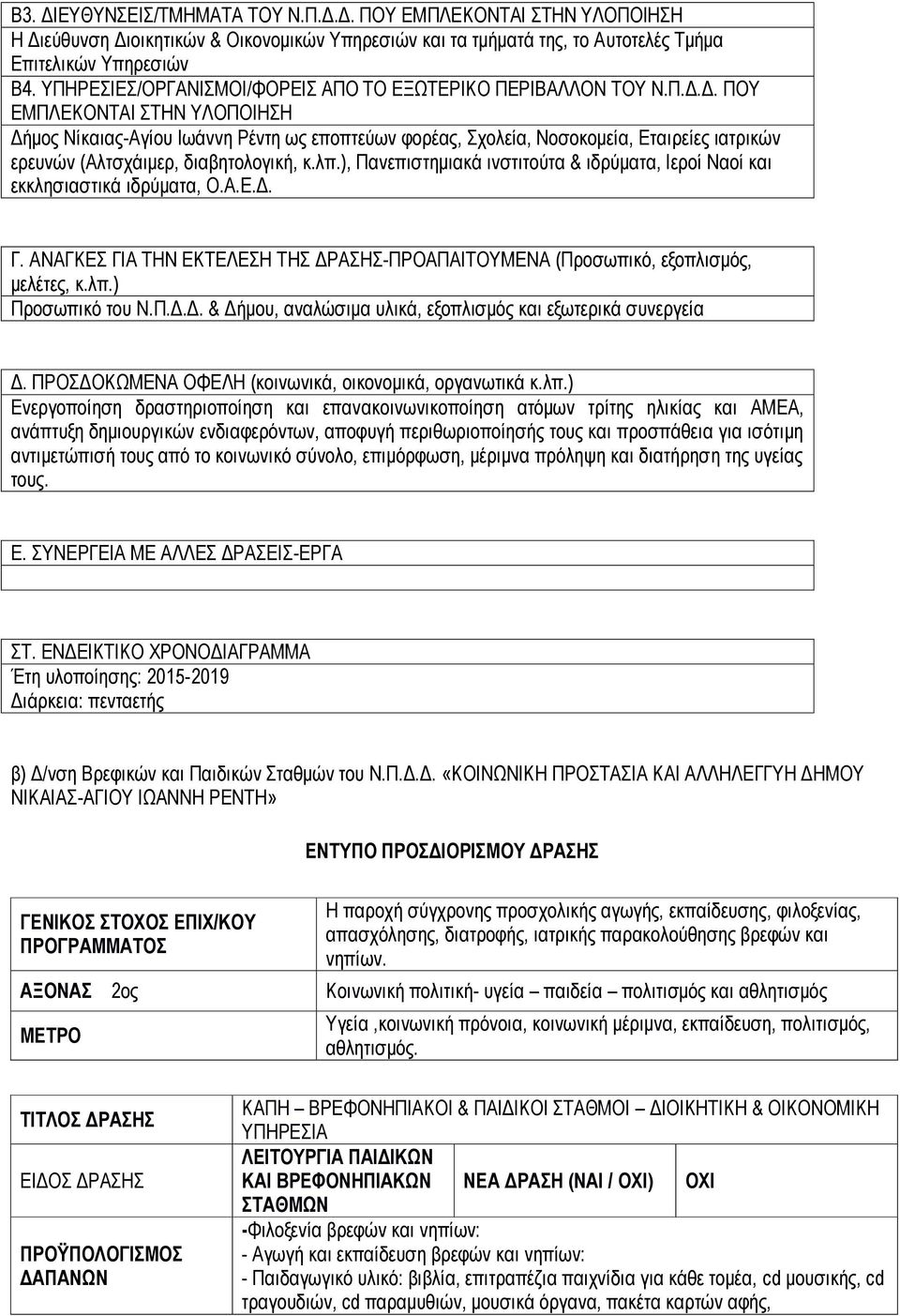 Δ. ΠΟΥ ΕΜΠΛΕΚΟΝΤΑΙ ΣΤΗΝ ΥΛΟΠΟΙΗΣΗ Δήμος Νίκαιας-Αγίου Ιωάννη Ρέντη ως εποπτεύων φορέας, Σχολεία, Νοσοκομεία, Εταιρείες ιατρικών ερευνών (Αλτσχάιμερ, διαβητολογική, κ.λπ.