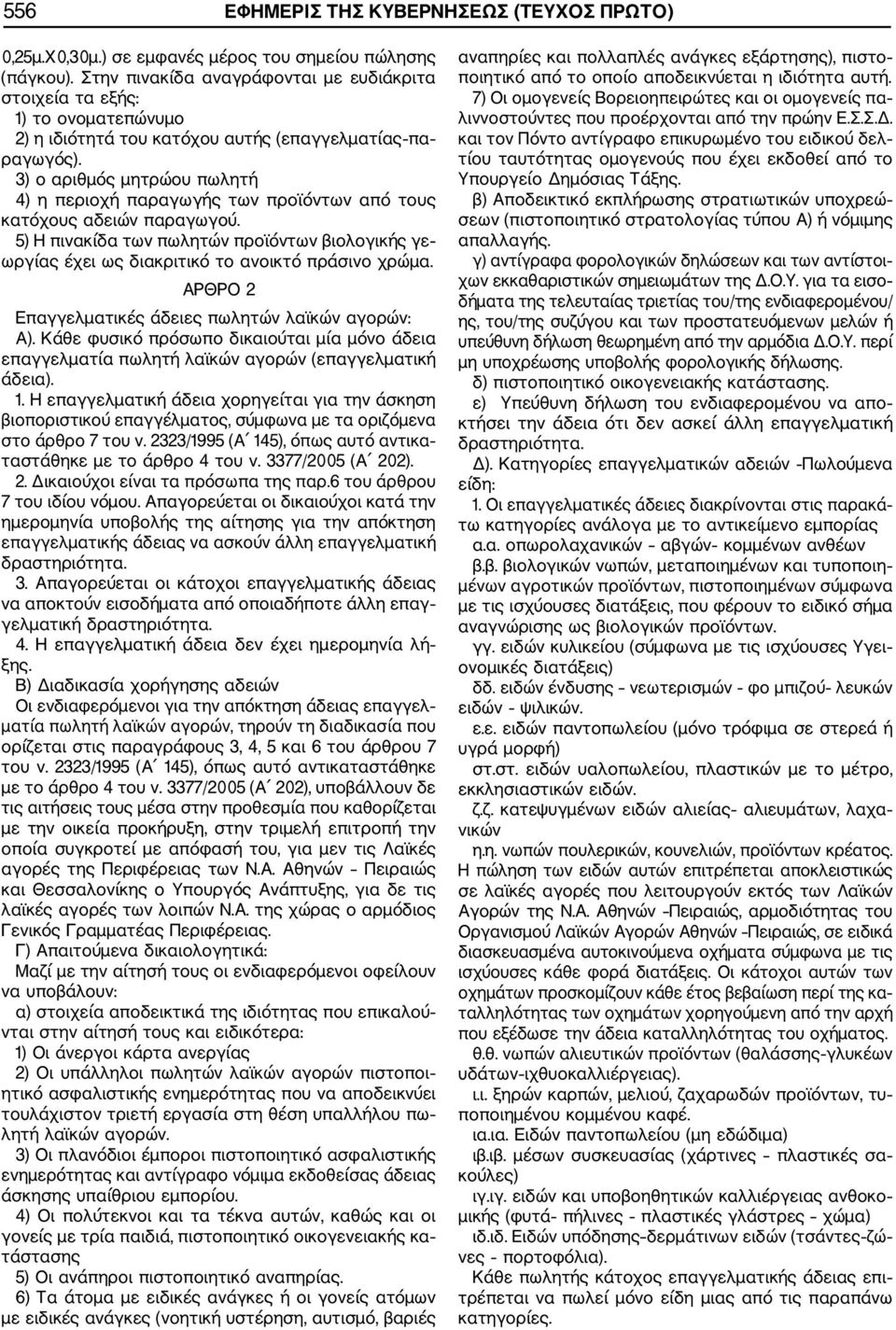 3) ο αριθμός μητρώου πωλητή 4) η περιοχή παραγωγής των προϊόντων από τους κατόχους αδειών παραγωγού.