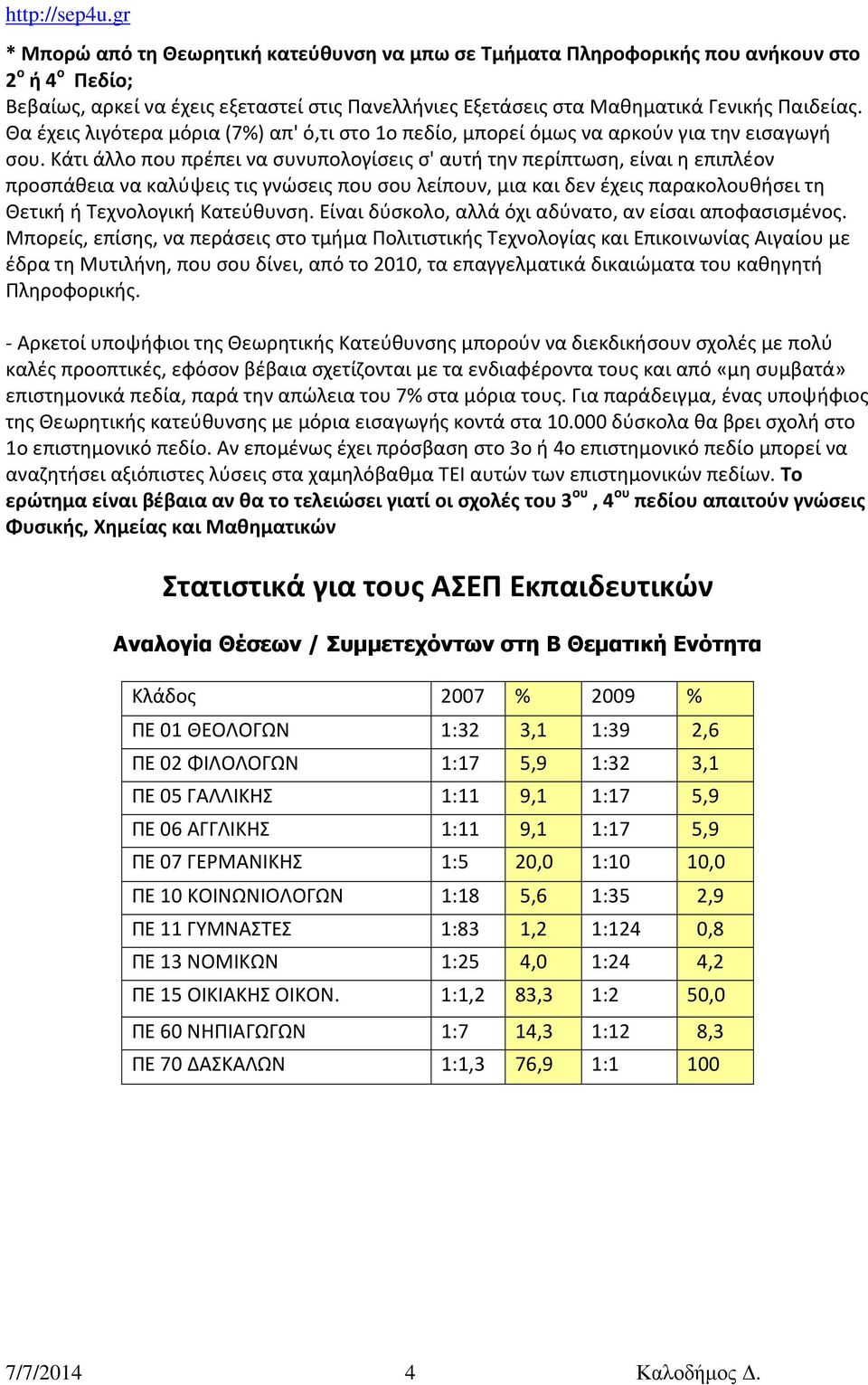 Κάτι άλλο που πρέπει να συνυπολογίσεις σ' αυτή την περίπτωση, είναι η επιπλέον προσπάθεια να καλύψεις τις γνώσεις που σου λείπουν, μια και δεν έχεις παρακολουθήσει τη Θετική ή Τεχνολογική Κατεύθυνση.