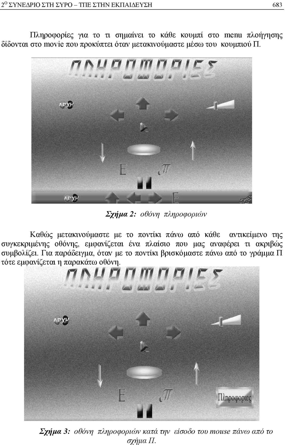 Σχήμα 2: οθόνη πληροφοριών Καθώς μετακινούμαστε με το ποντίκι πάνω από κάθε αντικείμενο της συγκεκριμένης οθόνης,