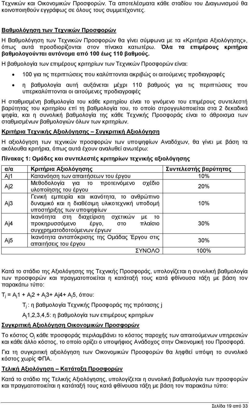 Όλα τα επιμέρους κριτήρια βαθμολογούνται αυτόνομα από 100 έως 110 βαθμούς.