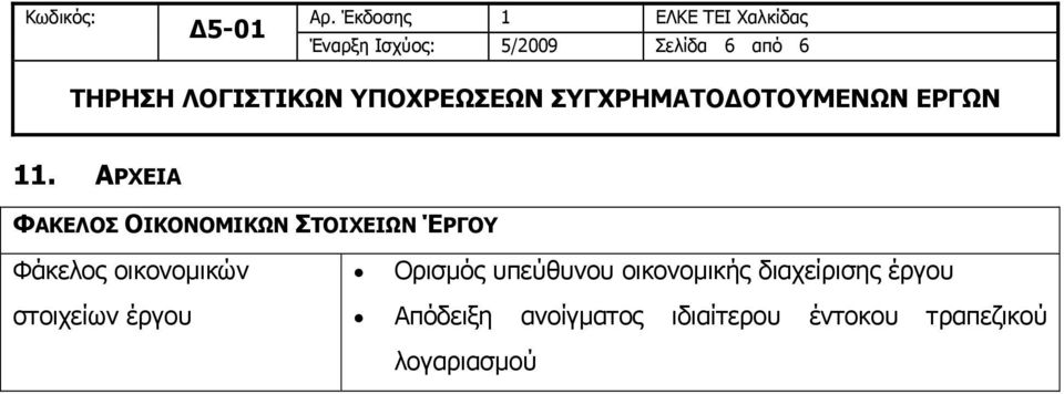 οικονομικών στοιχείων έργου Ορισμός υπεύθυνου οικονομικής
