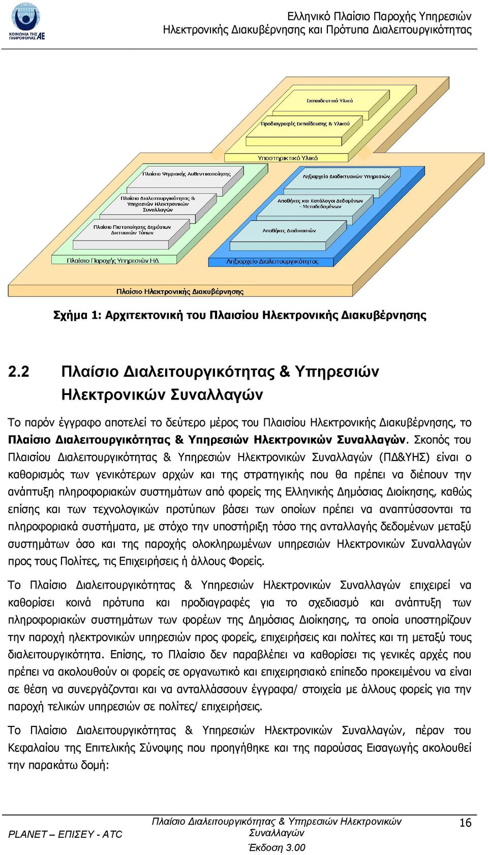 Σκοπός του Πλαισίου ιαλειτουργικότητας & Υπηρεσιών Ηλεκτρονικών (Π &ΥΗΣ) είναι ο καθορισµός των γενικότερων αρχών και της στρατηγικής που θα πρέπει να διέπουν την ανάπτυξη πληροφοριακών συστηµάτων